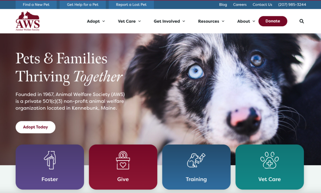 Animal Welfare Society's website adheres to WCAG 2.1 AA accessibility guidelines